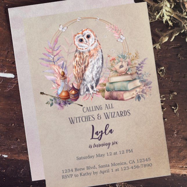 Magic Owl Girl Wizard Birthday Invitation (Creator Uploaded)