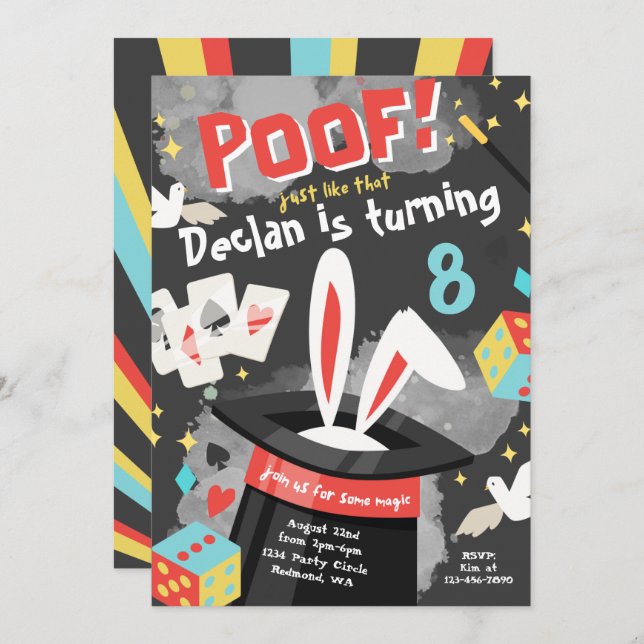 Magic Party Invitation | Magic Birthday Invitation (Front/Back)