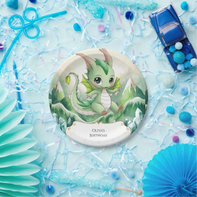 Magic Pastel Dragon Birthday Paper Plate (Party)