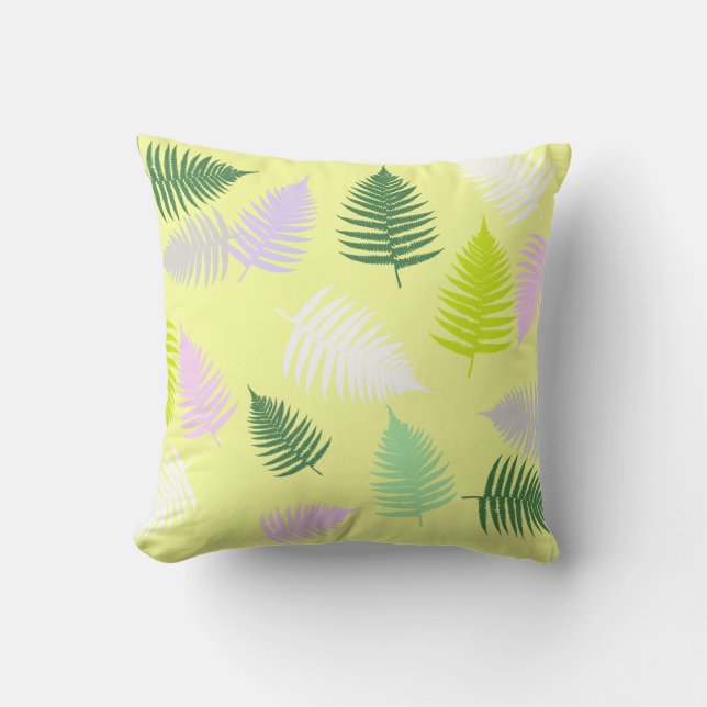 Magic Pastel Fern Leaves Cushion Throw Pillow (Front)