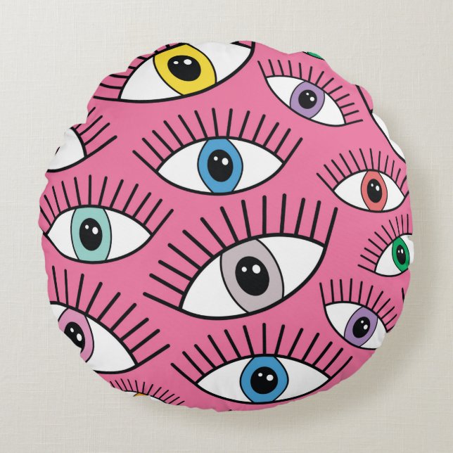 Magic pattern with colourful eyes. Mystic backgrou Round Cushion (Front)
