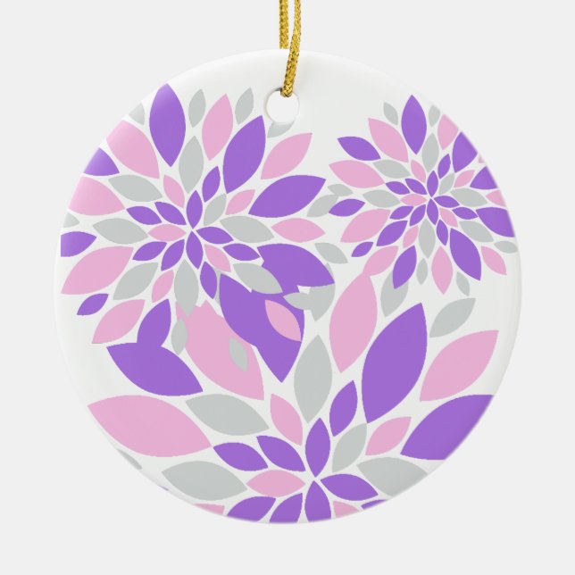 Magic Petals Purple Flowers Ceramic Ornament (Front)