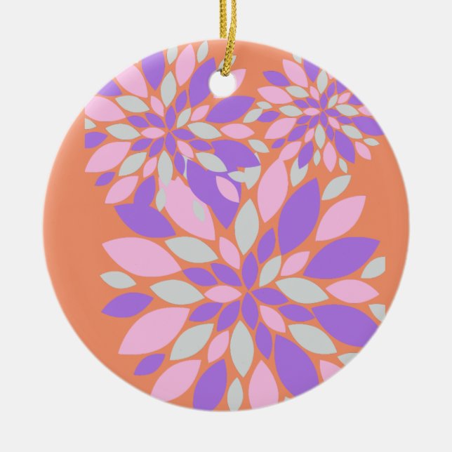 Magic Petals Purple Flowers Ceramic Ornament (Front)