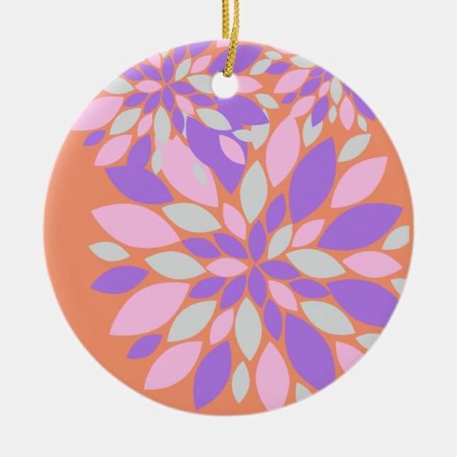 Magic Petals Purple Flowers Ceramic Ornament (Front)