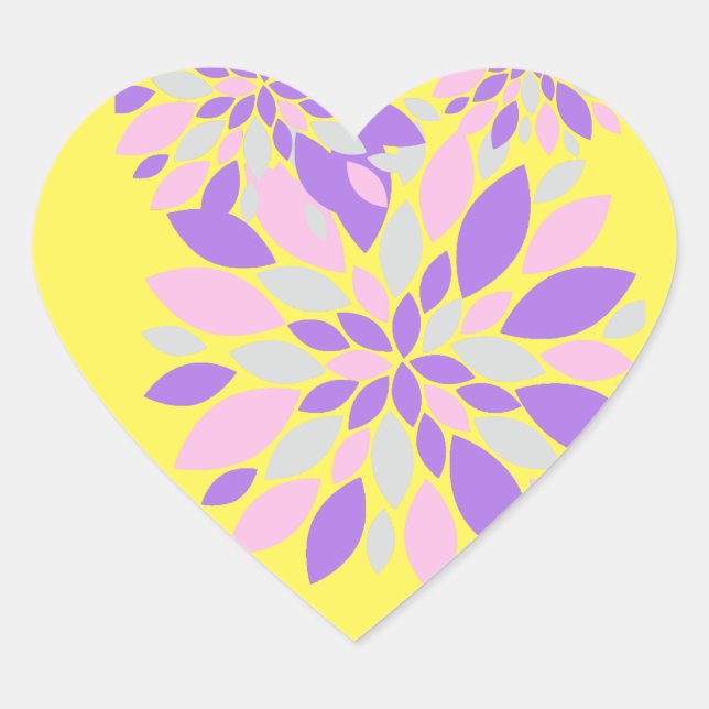 Magic Petals Purple Flowers Heart Sticker (Front)