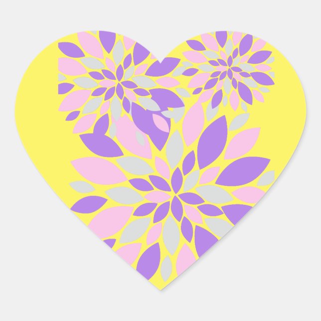 Magic Petals Purple Flowers Heart Sticker (Front)