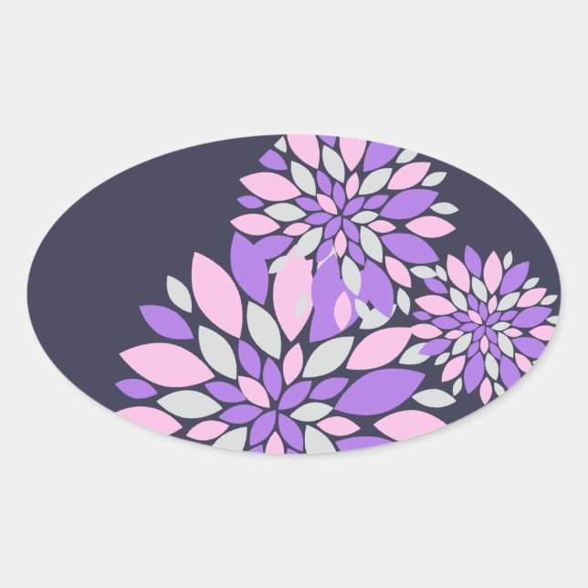 Magic Petals Purple Flowers Oval Sticker (Front)
