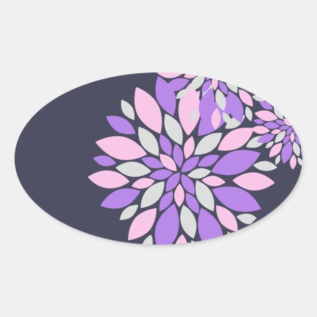 Magic Petals Purple Flowers Oval Sticker (Front)