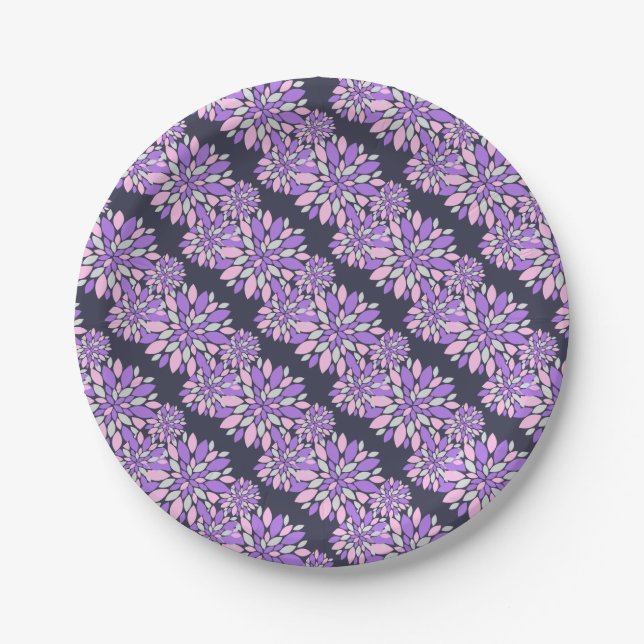 Magic Petals Purple Flowers Paper Plate (Front)