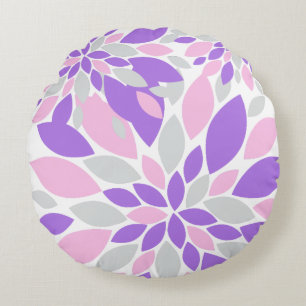 Magic Petals Purple Flowers Round Cushion