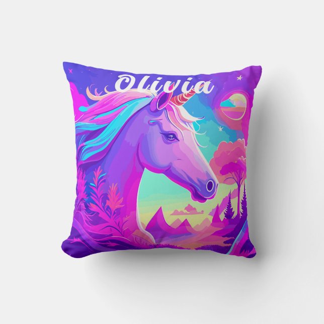 Magic Pink Unicorn Throw Pillow (Front)