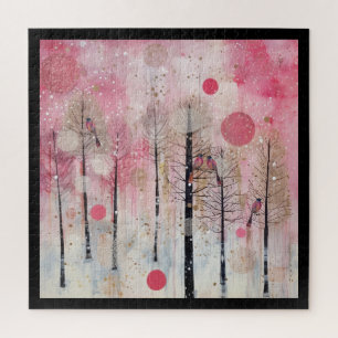 Magic Pink Winter Songbird Sanctuary Jigsaw Puzzle
