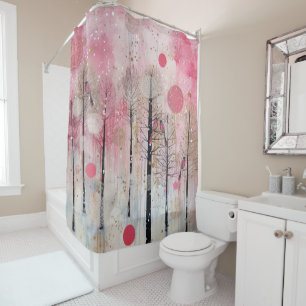 Magic Pink Winter Songbird Sanctuary Shower Curtain