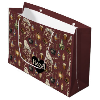 Magic Potion Cauldron Fairy Tale Beers White Owls Large Gift Bag