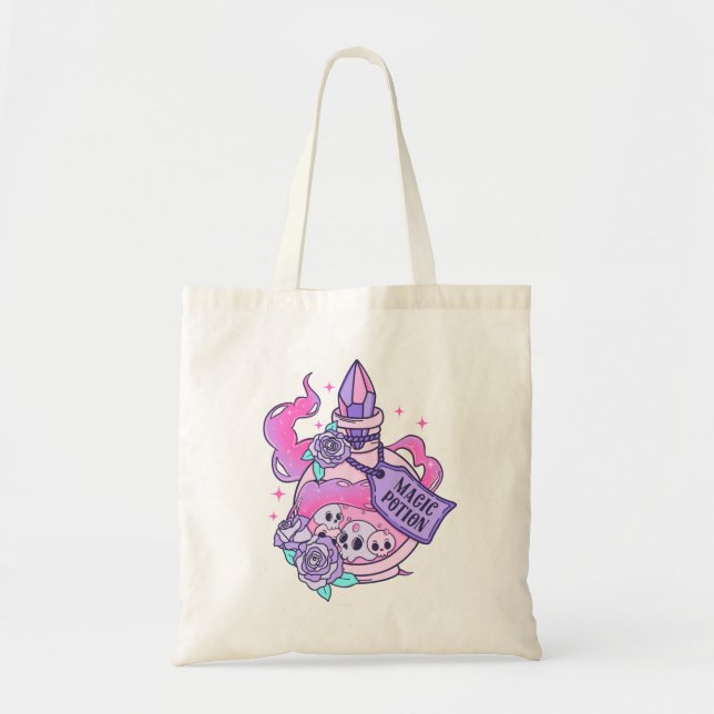 Magic Potion Cute Pink Halloween Potion Bottle Tote Bag (Front)