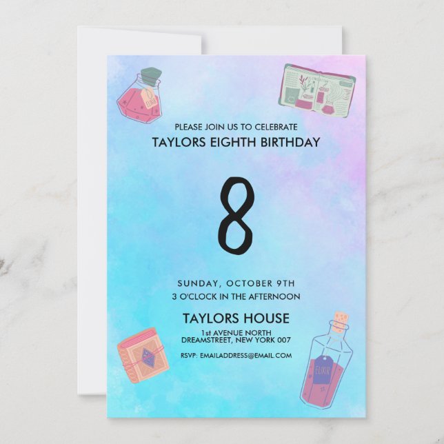 Magic Potions Watercolor 8TH Birthday Party Invitation (Front)