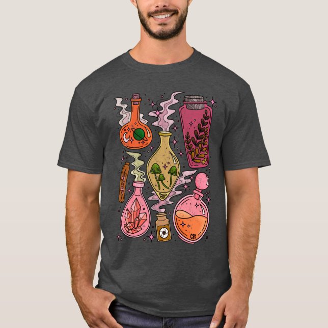 Magic Potions Witchy Vibes Pink Orange friend T-Shirt (Front)