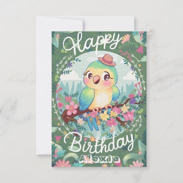 Magic Pretty Parrot Digital Birthday Card (Front)