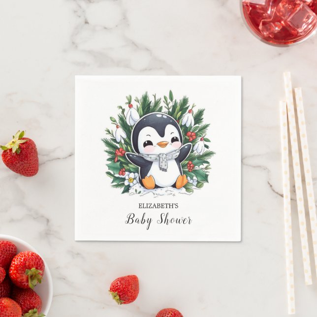 Magic Pretty Penguin Baby Shower Napkin (Insitu)