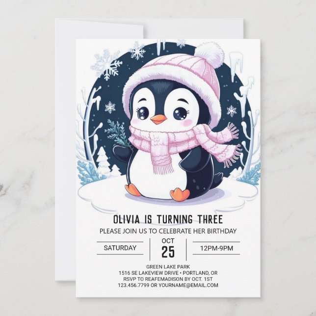 Magic Pretty Penguin Digital Birthday Invitation (Front)
