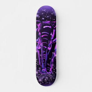 Magic Purple Pink Elephant Walking At Starry Night Skateboard