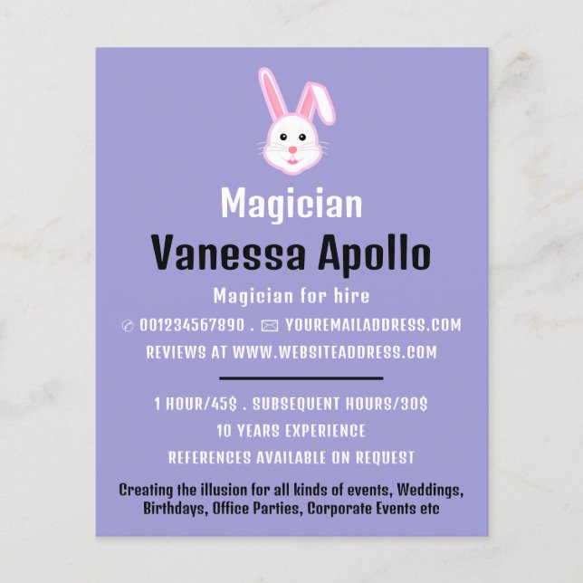 Magic Rabbit, Magician Advertising Flyer (Front)