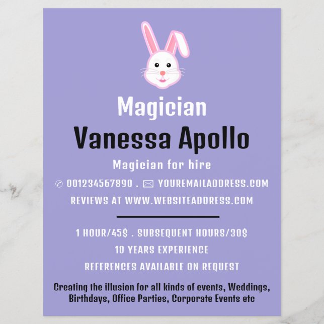Magic Rabbit, Magician Advertising Flyer (Front)