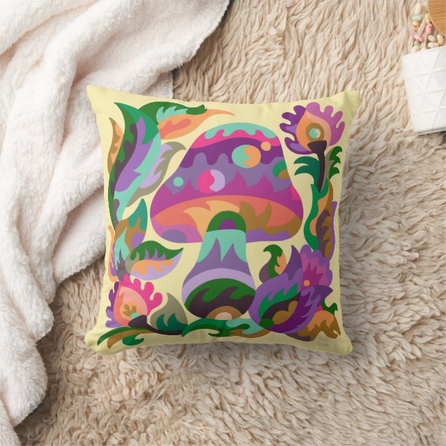 Magic Rainbow Mushroom Throw Pillow (Blanket)