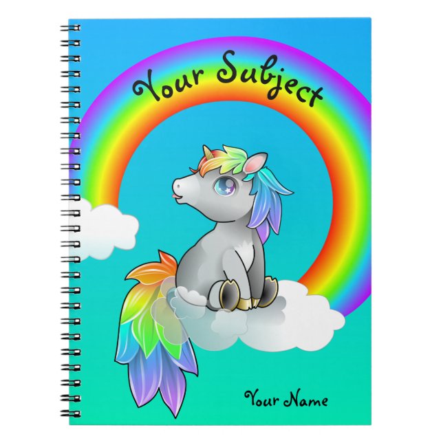 Magic Rainbow Unicorn School Subject Customisable Notebook (Front)