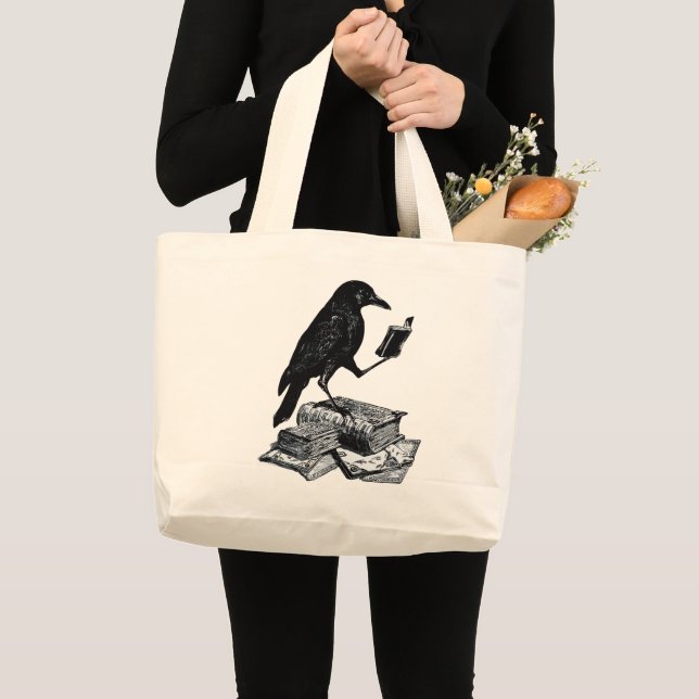 Magic Raven with Academic Books Large Tote Bag (Front (Product))