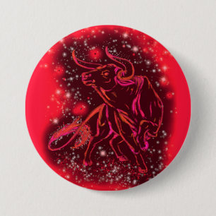 Magic Red Neon Bull Running - Amazing Starry Night 7.5 Cm Round Badge