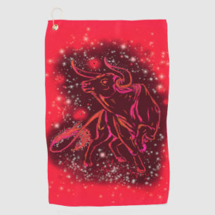 Magic Red Neon Bull Running - Amazing Starry Night Golf Towel