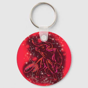 Magic Red Neon Bull Running - Amazing Starry Night Key Ring
