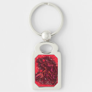 Magic Red Neon Bull Running - Amazing Starry Night Key Ring