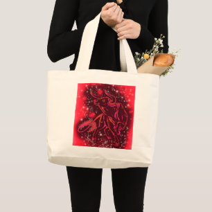 Magic Red Neon Bull Running - Amazing Starry Night Large Tote Bag