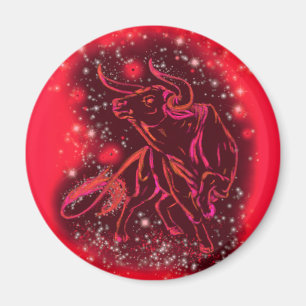 Magic Red Neon Bull Running - Amazing Starry Night Magnet
