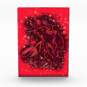 Magic Red Neon Bull Running - Amazing Starry Night Photo Block