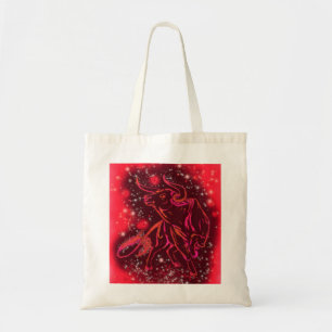 Magic Red Neon Bull Running At Starry Night Tote Bag