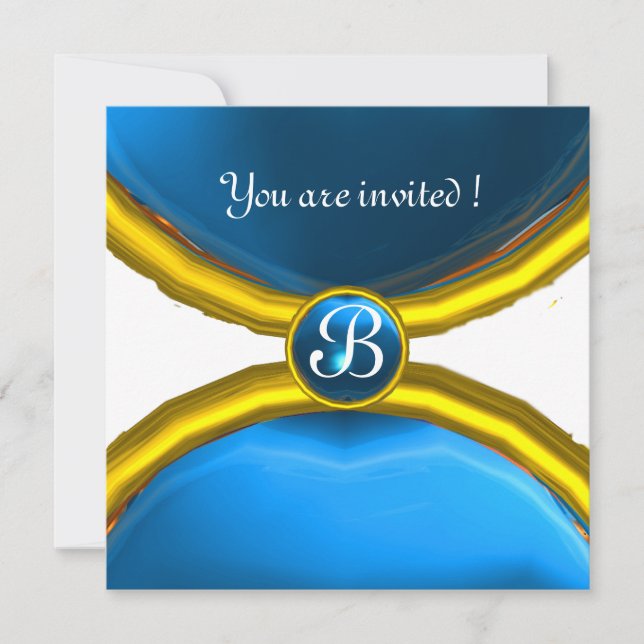 MAGIC RINGS ,MONOGRAM gem blue Invitation (Front)
