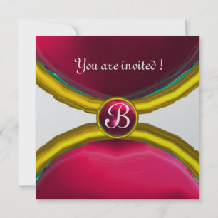 MAGIC RINGS ,MONOGRAM gem pink silver Invitation