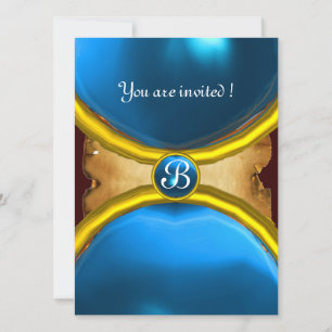 MAGIC RINGS ,MONOGRAM parchment gem blue Invitation