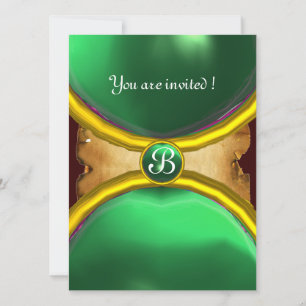 MAGIC RINGS ,MONOGRAM parchment gem green Invitation