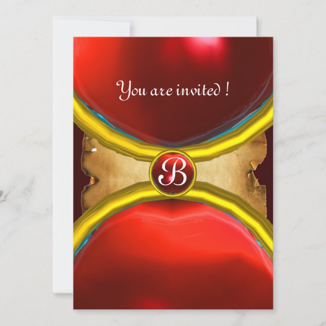 MAGIC RINGS ,MONOGRAM parchment gem red Invitation (Front)