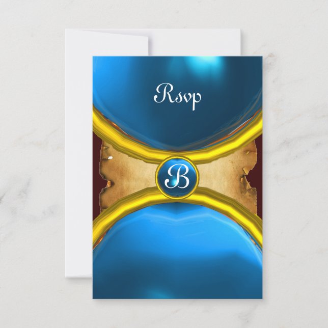 MAGIC RINGS ,MONOGRAM parchment rsvp gem blue Invitation (Front)