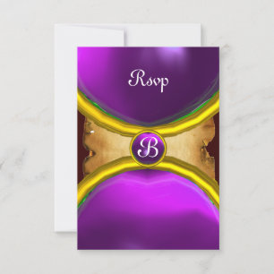 MAGIC RINGS ,MONOGRAM parchment rsvp gem purple Invitation