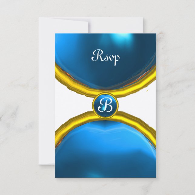 MAGIC RINGS ,MONOGRAM rsvp gem blue champagne Invitation (Front)