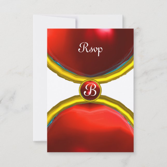 MAGIC RINGS ,MONOGRAM rsvp gem red champagne Invitation (Front)