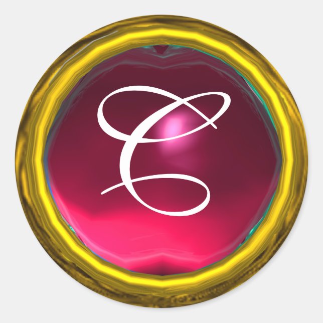 MAGIC RUBY MONOGRAM bright vibrant yellow pink red Classic Round Sticker (Front)