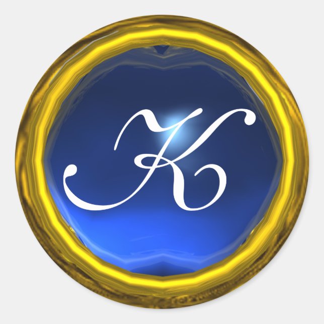 MAGIC SAPPHIRE MONOGRAM bright vibrant yellow blue Classic Round Sticker (Front)