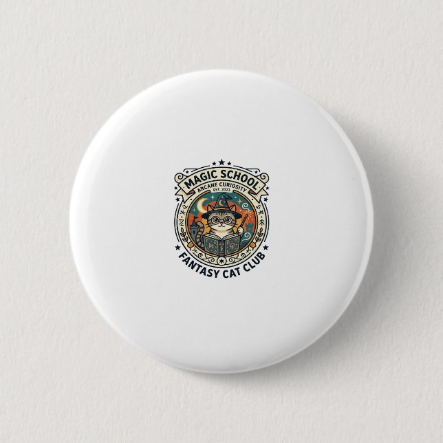Magic School Fantasy Cat Cute Kitty Design - Magic 6 Cm Round Badge (Front)